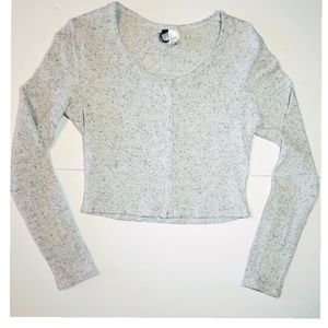 Divided long sleeve button up crop top